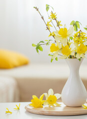 spring flowers in vase on modern interior