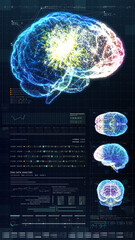 Vertical display format : Futuristic virtual holographic head up display of biomedical human body scan, neurological examination, vertebral column and heart diagnostic for tablet display