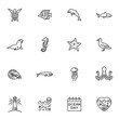 World ocean day line icons set, sea life outline vector symbol collection, linear style pictogram pack. Signs, logo illustration. Set includes icons as marine animals, turtle, dolphin, shark, octopus