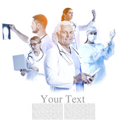 Poster - Different doctors on white background with space for text