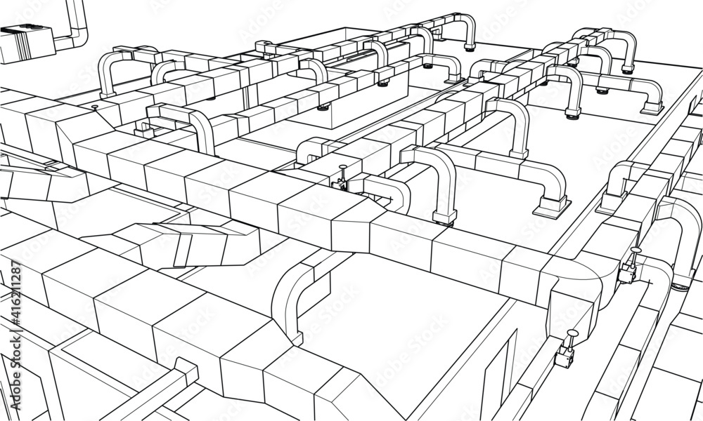 architectural isometric of HVAC system in BIM vector Stock Vector ...