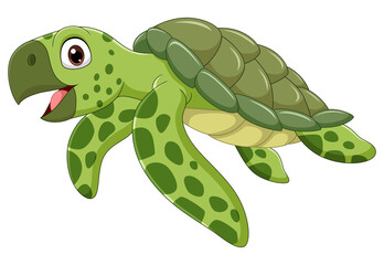 Poster - Cartoon sea turtle isolated on white background