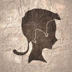 Wall Mural - An animal or face profile view. Optical illusion. Human head with abstract rodent as haircut