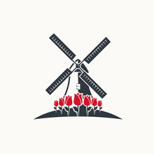 Windmill Rose Illustration Logo Abstract 