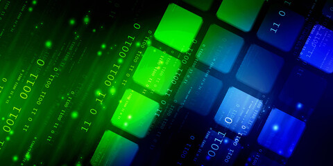 2d illustration abstract digital binary data on computer screen