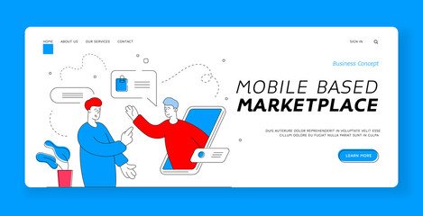 Wall Mural - man chatting with support agent of online store. banner template