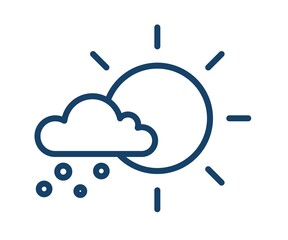 Wall Mural - simple icon with hail falling from cloud in sunny weather. meteorology logo with sun and snow in lin