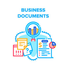 Canvas Print - Business Documents And Chart Vector Icon Concept. Business Documents, Agreement And Contract, Researching And Analyzing Infographic, Financial Report And Accounting Color Illustration