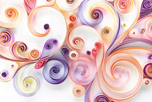Floral Curls And Rolls From Colored Strips Of Paper. Quilling Paper Is An Art Hobby. Abstract Background From Paper Filigree Strips. Floral Pattern From Quilling Paper Stripes.