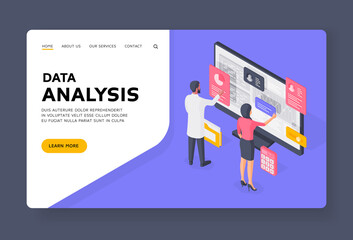 Wall Mural - office workers analyzing data on computer banner template