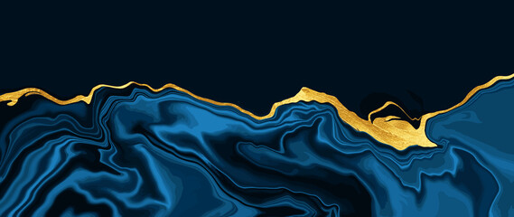 luxury wallpaper. blue marble and gold abstract background texture. indigo ocean blue marbling with 