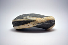 A Large, Large, Smooth Gray White Stone Was Taken Out Of The Sea And Placed Against A White Background. 