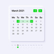 © Garno Studio - Template for Calendar with green acid gradient pickers. Widget Concept for digital platforms. March month. Vector illustration