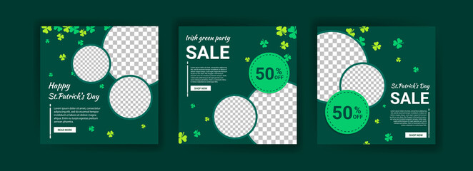 Wall Mural - Collections of social media post templates for St.Patrick's Day, sales promotions on St. Patrick's day and have a lucky day