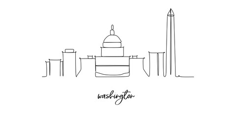 Wall Mural - Washington landmark skyline - continuous one line drawing