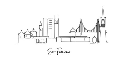 San Jose California USA landmark Skyline - continuous one line drawing