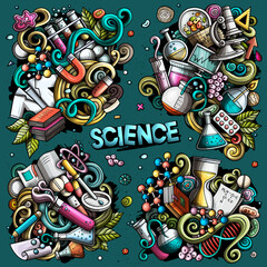 Wall Mural - science cartoon vector doodle designs set.