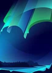 Wall Mural - illustration of aurora borealis. landscape with natural light show in vertical orientation.