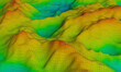 3D rendered topographic mountain. Show elevation color blue to red.