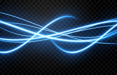 Vector glowing light lines. Neon light, light effect png. Golden line light png, magical glow, shine.