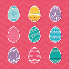 Wall Mural - easter eggs icon set, colorful design