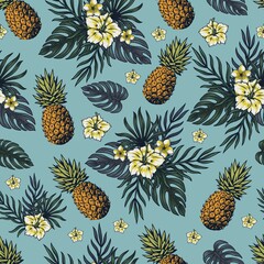 Wall Mural - Tropical colorful vintage seamless pattern