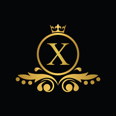 Wall Mural - letter X template golden logo Luxury letter with crown. Monogram alphabet . Beautiful royal initials letter. restaurant, food company, shop , boutique template emblem	
