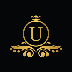 Wall Mural - letter U template golden logo Luxury letter with crown. Monogram alphabet . Beautiful royal initials letter. restaurant, food company, shop , boutique template emblem	
