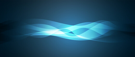 Sticker - Abstract blue wave technology, digital network background, vector communication concept