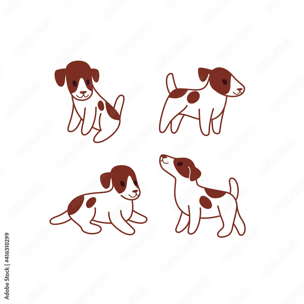 Cartoon dog icon set. Different poses of Jack Russell Terrier. Vector ...