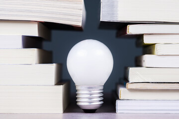 Wall Mural - Light bulb between the pile of pocket books for creativity and reading concept