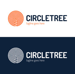 The cut of a tree in the circle shape and labyrinth logo template. For timber and woodworking companies. Creative and modern symbol for company identity