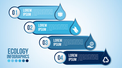 Wall Mural - infographic eco water blue design elements process 4 steps or options parts with drop of water. ecol