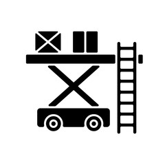 Poster - Ramp services black glyph icon. Aircraft maintenance. Professoinal ground service. Civil aviation. Ground handling. Loading luggage. Silhouette symbol on white space. Vector isolated illustration