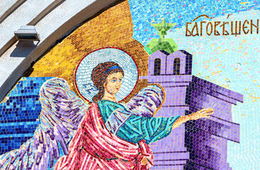 Wall Mural - Mosaic icon on the wall of the orthodox temple in honor of the Annunciation