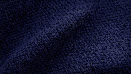 Wall Mural - close up texture dark blue fabric of sackcloth drapery, photo shoot by depth of field for object. wavy soft and smooth navy fabric background.