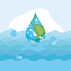 Poster - Water day with world drop at the sea vector design