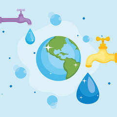 Poster - Water day with world drop and taps vector design