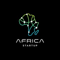 africa continent map technology network logo design in trendy line outline and dots minimal modern style