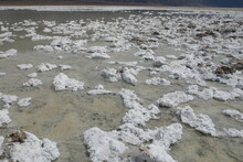 Flooded Devil's Golf Course Death Valley With Salt Crystals Forming From Evaporation
