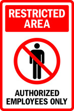 Restricted Area. Authorized Employee Only Sign. To Prevent Unauthorized Persons.