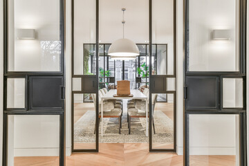 Elegance dining room with glass doors in attractive luxury style