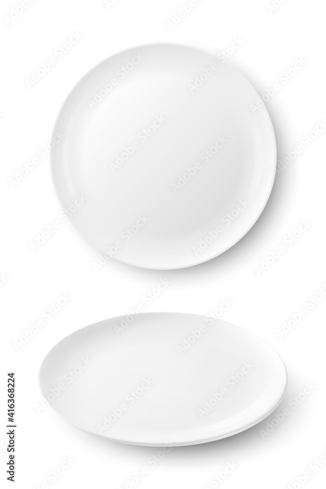 Vector 3d Realistic White Food Empty and Blank Porcelain Ceramic Plate ...
