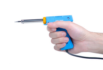 Poster - Soldering iron gun in hand on white background isolation