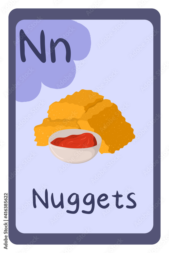Colorful abc education flash card, Letter N - nuggets, fast food from ...