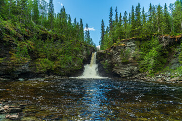 Poster - Waterfall in the Swedish highlands flushing down eroded rocks