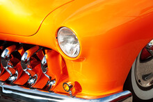 Close-up Of American Vintage Car, Front Detail