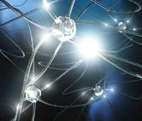 Wall Mural - Signal neural node, neuron close-up, nerve node close-up, 3D rendering