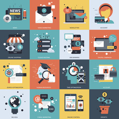 Wall Mural - business, technology and management icon set for websites and mobile applications. flat vector illus