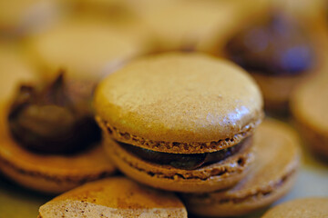 Wall Mural - French macaron cookies filled with chocolate ganache cream